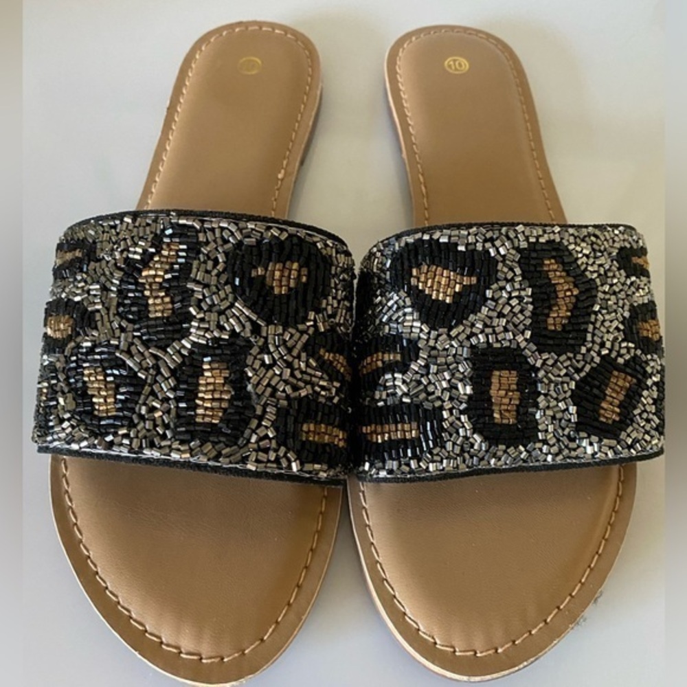 Sequined slides -11 brown , gold black , NWOT